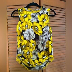 Who What Wear Yellow Floral Sleeveless Blouse, XS